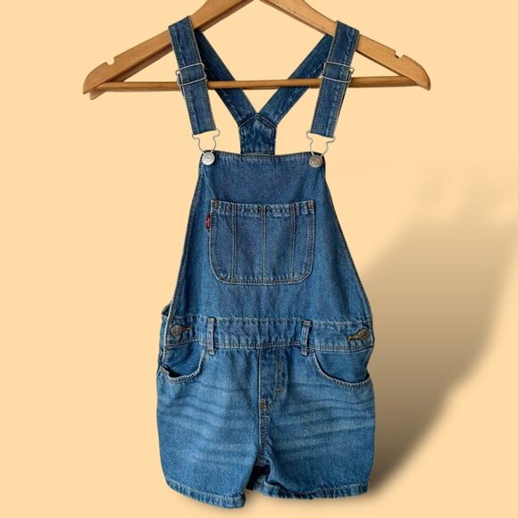 Levi’s Jean Shortalls Girls Size Small 7/8 Medium Wash Western Boho Hippie - Picture 1 of 10